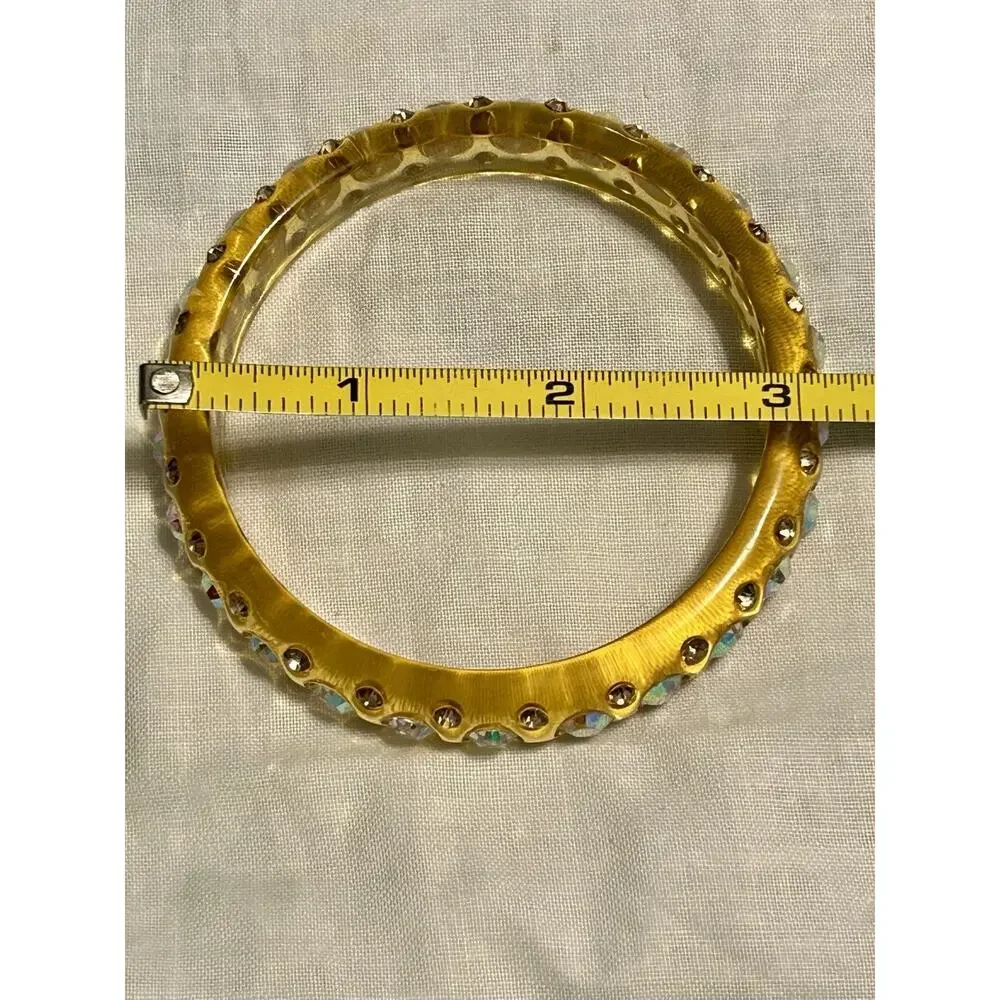 Apple Juice Lucite Bangle Bracelet AB Rhinestone Studded 1950’s Glam Glitter